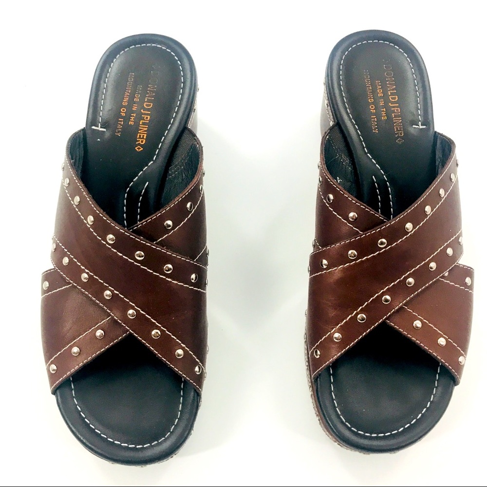 Donald J. Pliner Syra Brown Studded Wide Cross Strap Platform